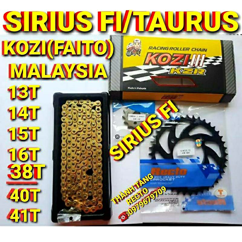 NHÔNG SÊN DĨA SIRIUS FI/TAURUS 38T 40T 41T SÊN VÀNG KOZI(FAITO) MALAYSIA CHÍNH HÃNG