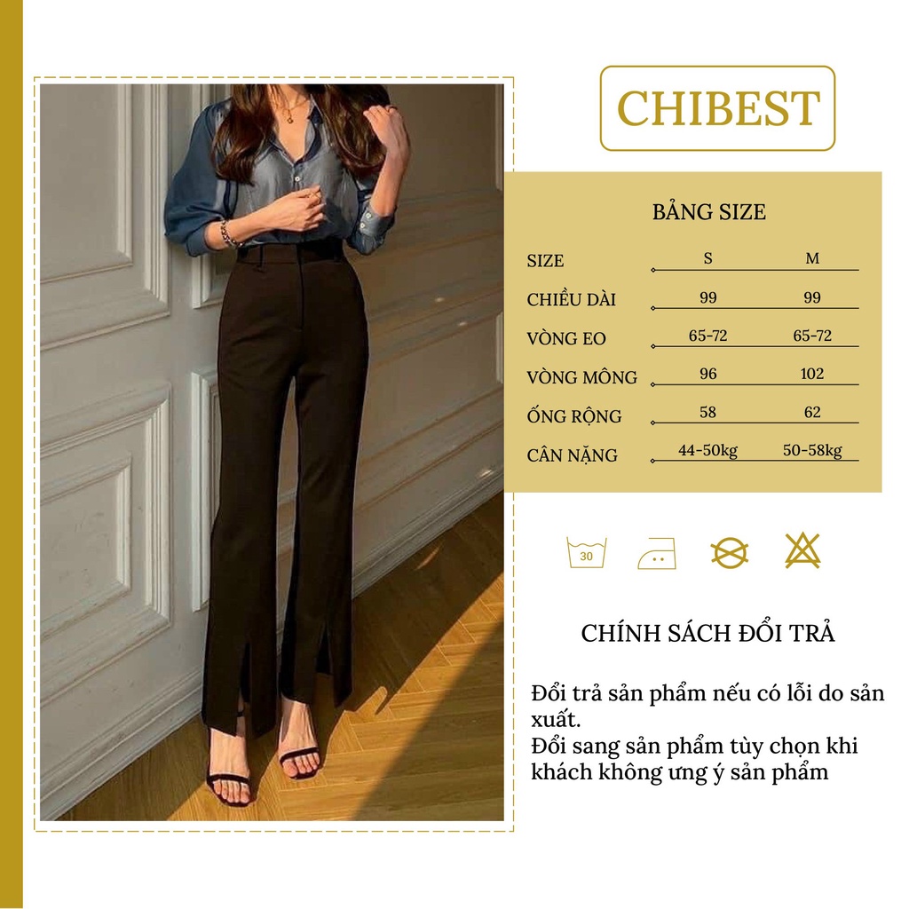 Quần ống loe nữ cạp cao xẻ tà dáng dài chất TM co giãn nhẹ siêu hot CHIBEST YQB214