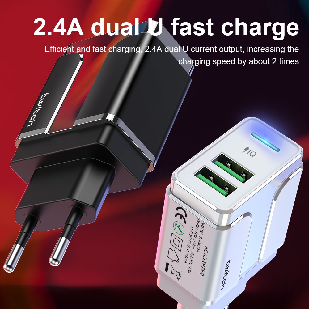 Củ Sạc Nhanh 2.4A Hai Cổng USB Cho Huawei Xiaomi