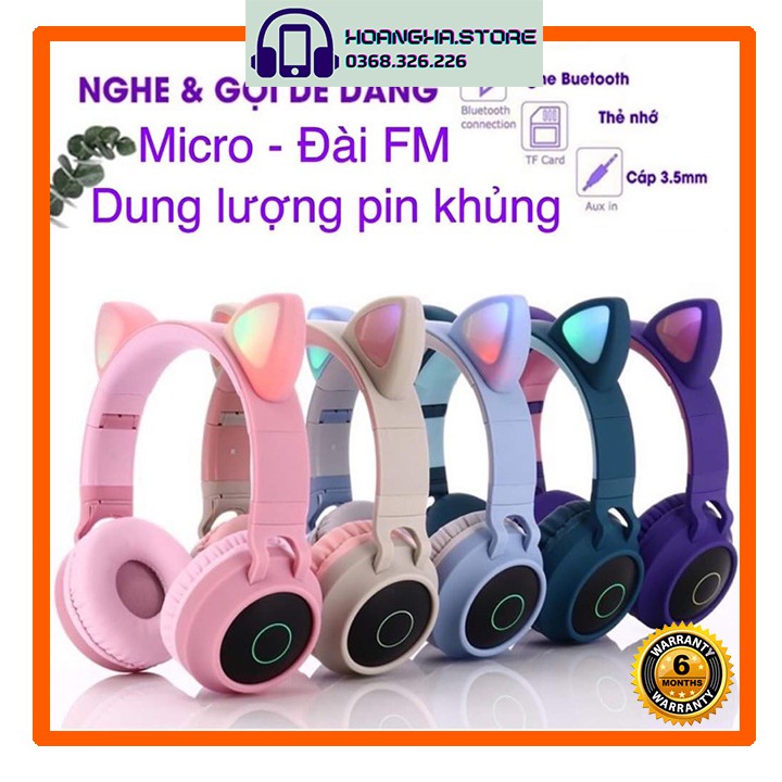 Tai Nghe Bluetooth Mèo kute, Headphone Tai Mèo, Có Mic, âm bass ấm. Tai nghe sống ảo livestream, tiktok [BH 6 tháng]