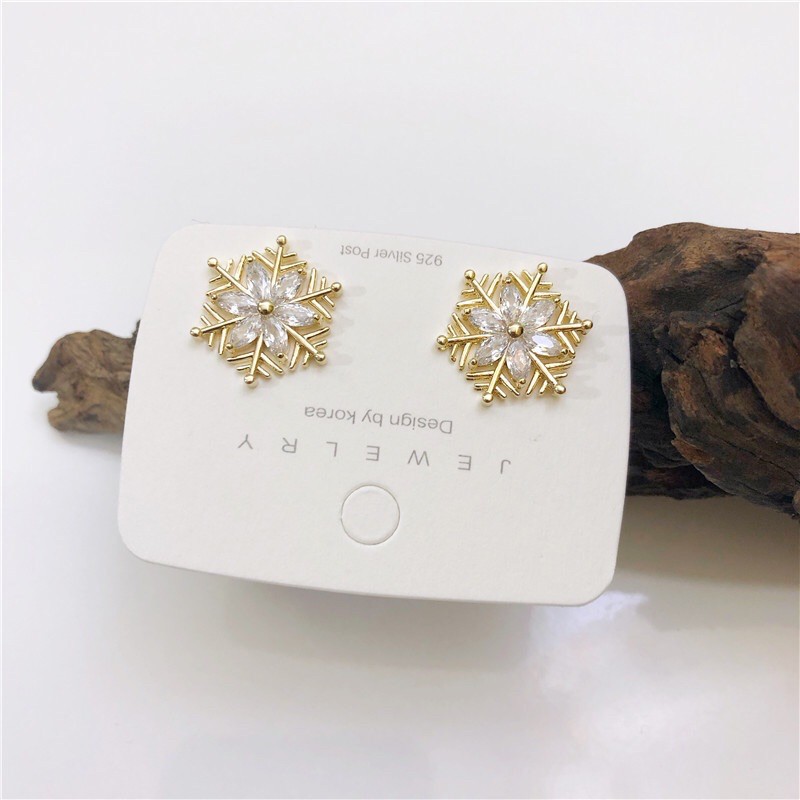 #H18 _ Bông Tai Bạc Kim Sterling S925 Thời Trang Đính Bông Tuyết