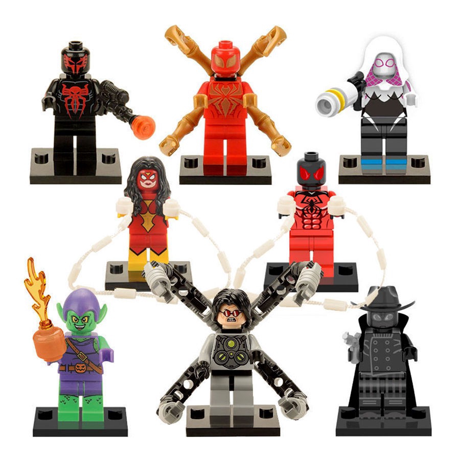 8pcs/set Iron Spider Man Minifigures Super Heroes Mujer Goblin Building toys