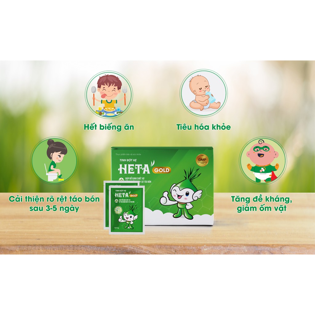 Tinh bột hẹ Heta Gold - Hỗ trợ điều trị dứt điểm táo bón cho bé - Bổ sung chất xơ gấp 200 lần rau xanh - Hộp 15 gói