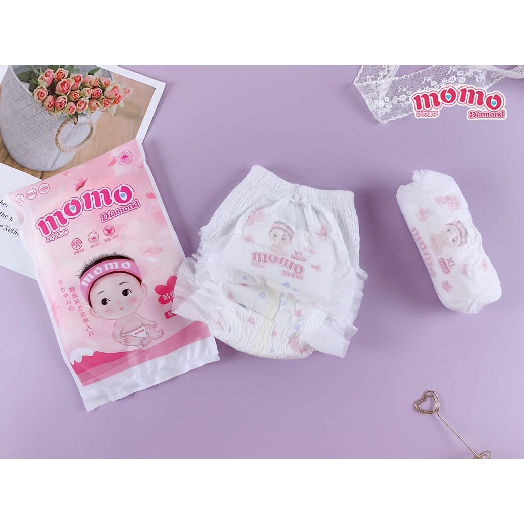 (combo2 bịch tặng quà) Bỉm tã dán/quần MOMO DIAMOND ORGANIC S64/ M60/L54/XL50/XXL48/XXXL46 tinh chất hoa