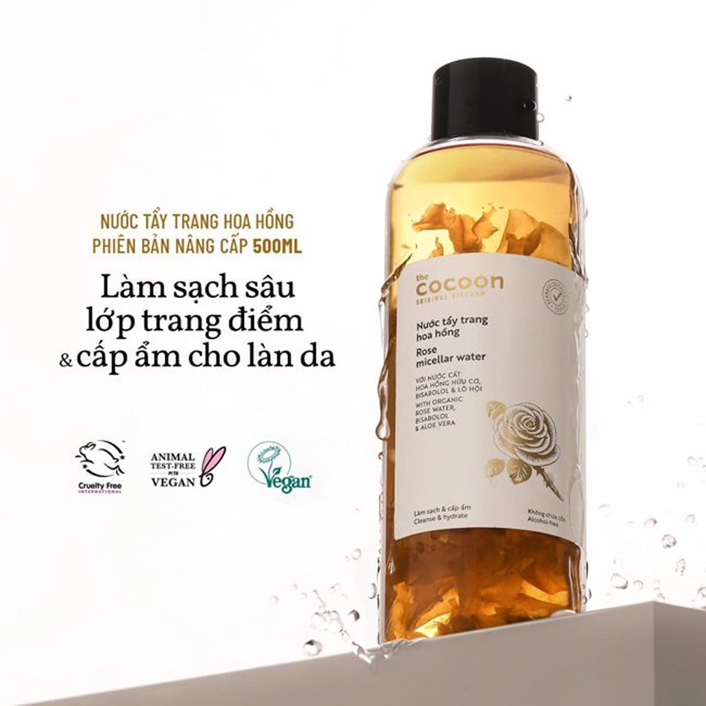 Nước tẩy trang hoa hồng Cocoon Garin bigsize 500ml làm sạch sâu lớp trang điểm