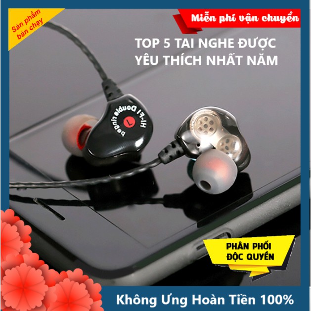 Tai Nghe CHỐNG ỒN DOUBLE RINGED SUPER BASS PRO 2021 Âm Thanh Kép Siêu Cao Cấp, Tai Phone Có Dây Cho Điện Thoại Máy Tính