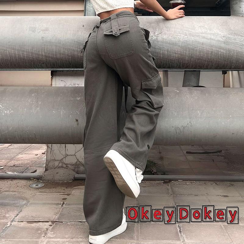 Odokey Quần Jean Nữ Y2K Khóa Kéo Màu Trơn Hàng Ngày Có Túi Và Thắt Lưng