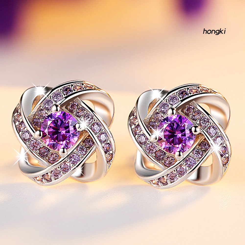 Đôi khuyên tai hình hoa đính kim cương giả thời trang cho nữ