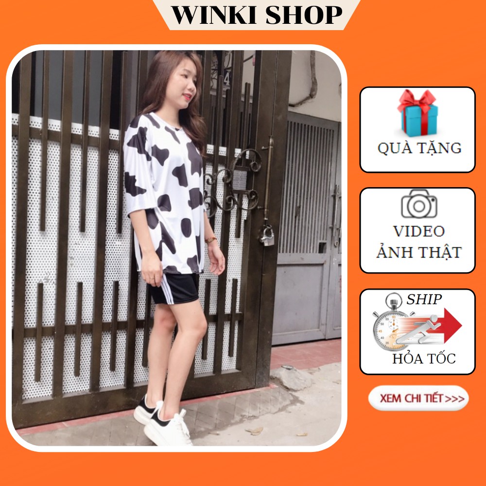 Bộ bò sữa kèm quần đùi 3 sọc, Bộ mặc nhà họa tiết bò sữa unisex