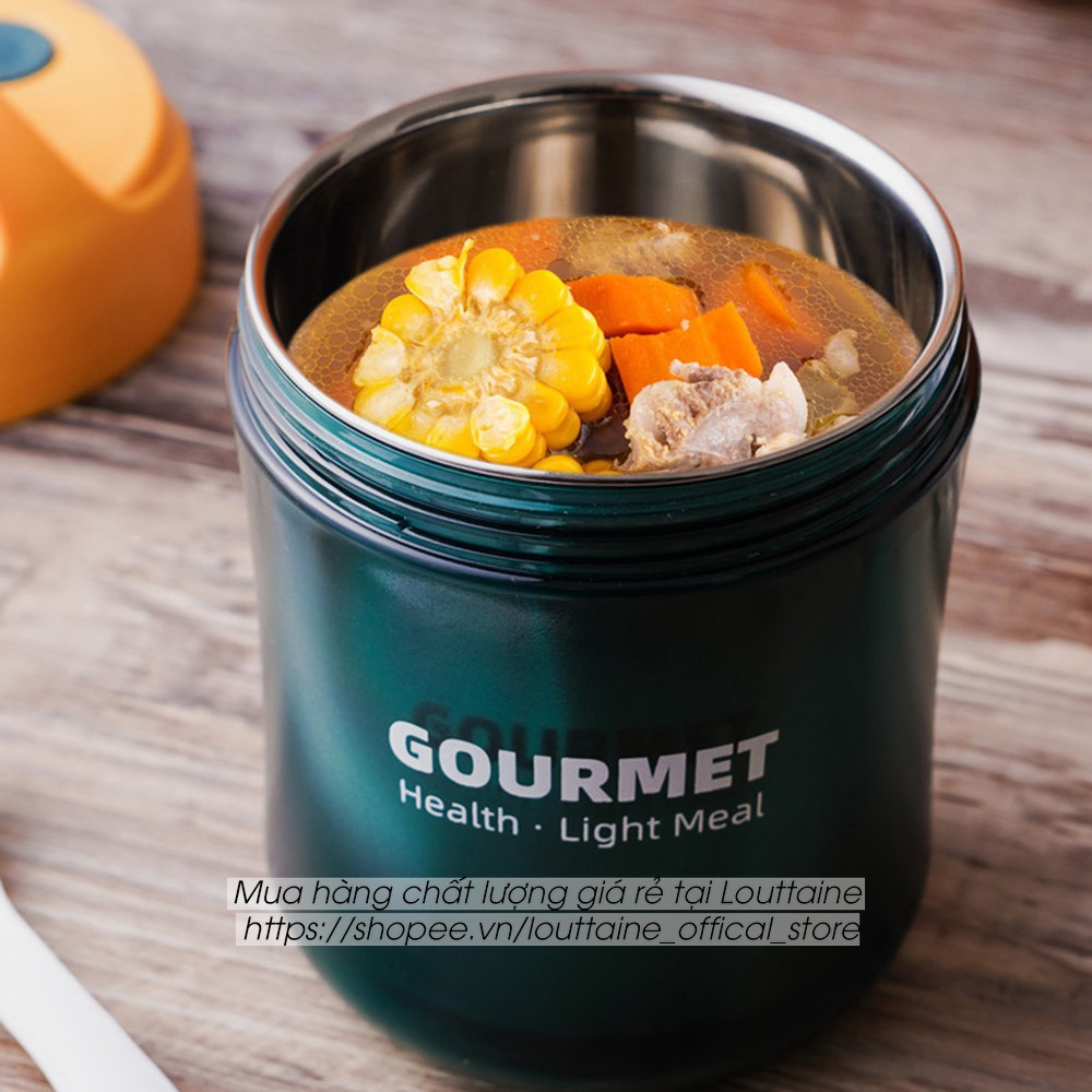 Bình ủ cháo cho bé GOURMET inox, 2 lớp, dung tích 500ml kèm muỗng, Hộp đựng thức ăn đựng cơm văn phòng tiện lợi | BigBuy360 - bigbuy360.vn
