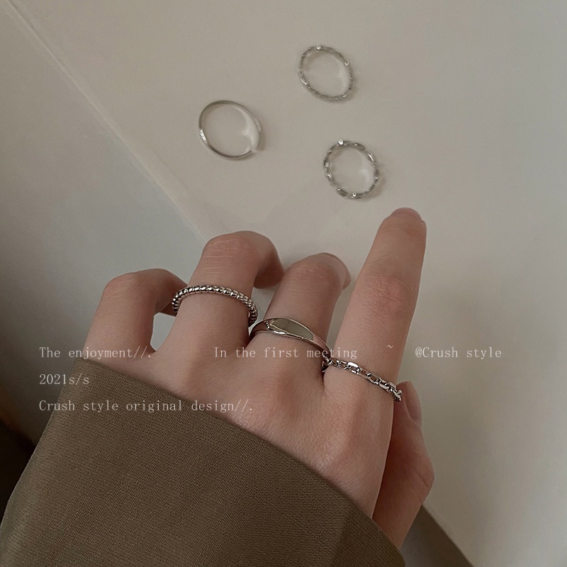 Bộ 5 Nhẫn Bạc Dạng Xoắn Thời Trang Cho Nữ