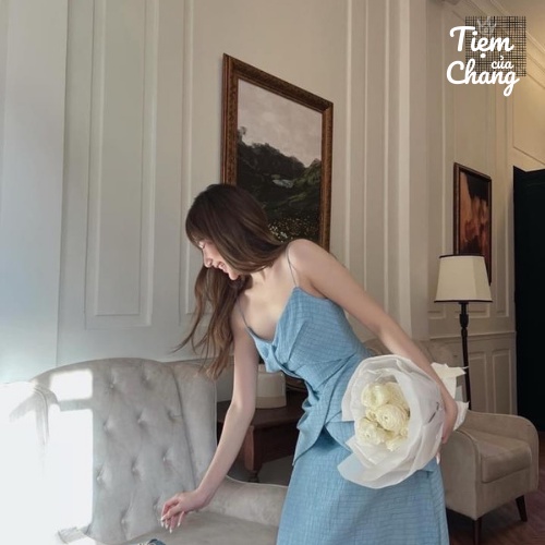 Đầm hai dây đui cá GD01 - Chất vải xốp nhúng nhẹ nhàng nữ tính