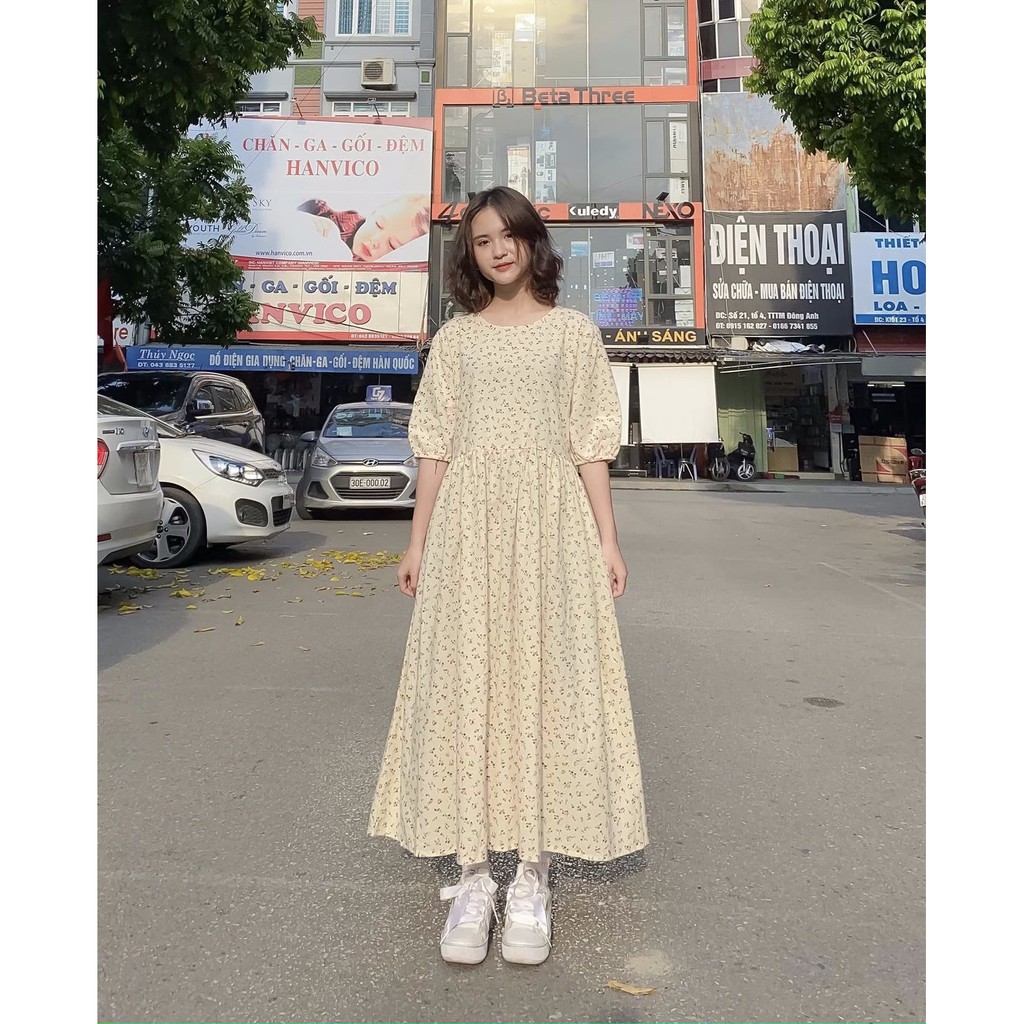 Đầm be hoa nhí tay lửng
