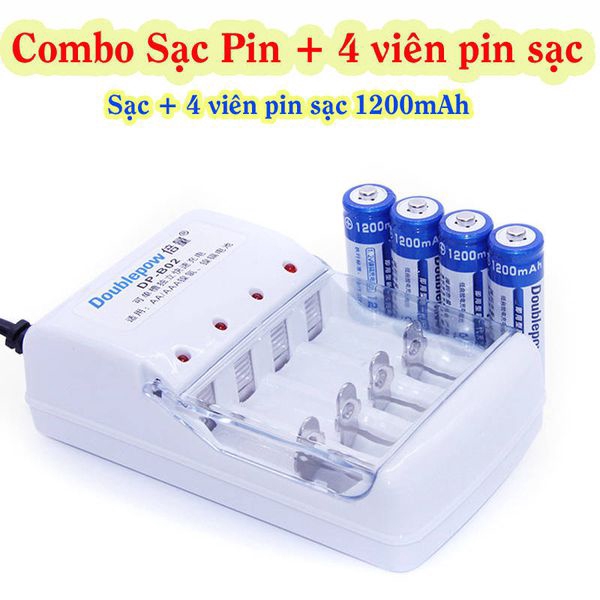 Bộ 4 Pin Sạc AA 1200mAh Doublepow Pin Sạc Micro Không Dây - Pin Đồ Chơi Điện Tử - Pin Tiểu Sạc Dung Lượng Cao - Pin Micr