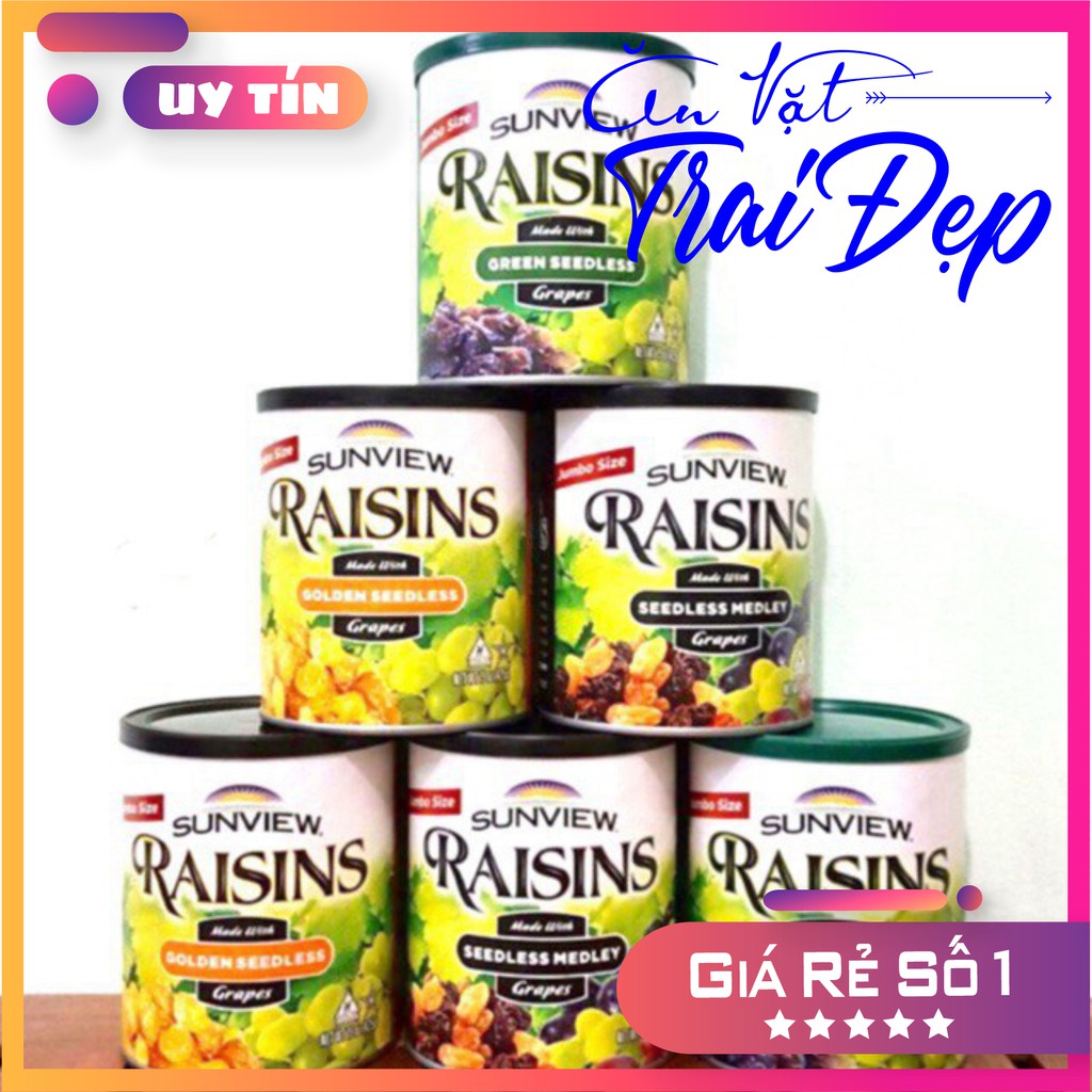 Nho Khô Mỹ Không Hạt Sunview Raisins Đen Trai Đẹp 425G