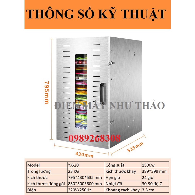 Máy sấy thực phẩm công nghiệp 20 khay sấy Bảo hành 2 năm