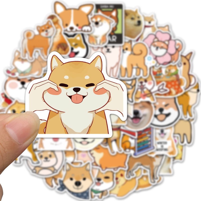Set 50 miếng dán In194 cao cấp , Sticker dán chống thấm nước - 6-8CM - Chú Chó Shiba