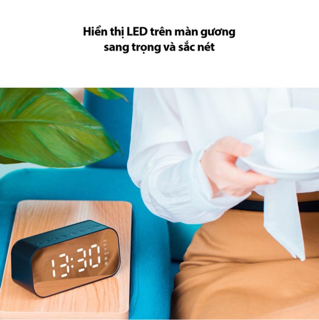 Loa Bluetooth kiêm đồng hồ báo thức Led Radio dạng gương A5