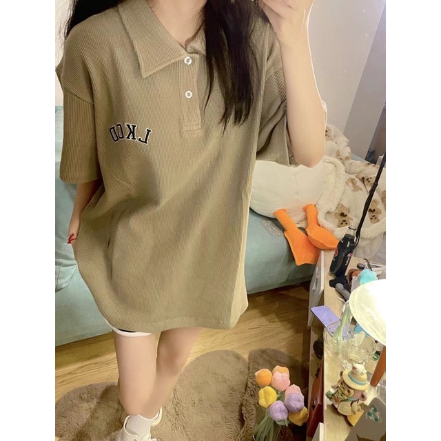 Áo polo Tay Ngắn Dáng Rộng Phong Cách Harajuku Thời Trang Mùa Hè Cho Nữ