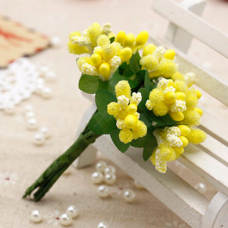 Set 12 nhánh hoa nhân tạo mini trang trí sân vườn/đám cưới/hộp quà tặng DIY