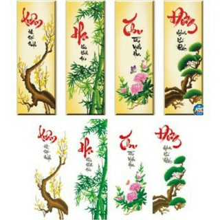 Tranh đính đá tứ quý xuân hạ thu đông 124x85cm