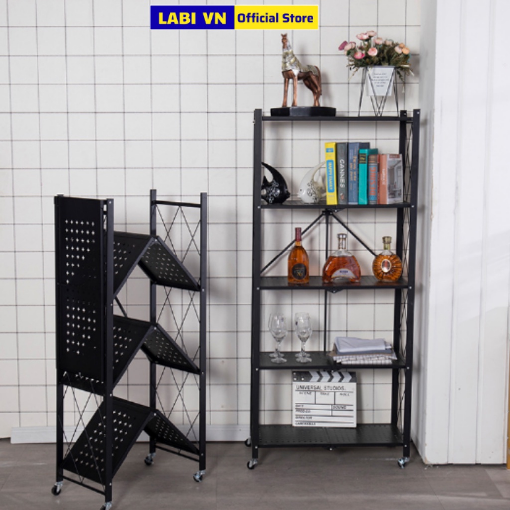 Kệ lò vi sóng thép carbon đa năng 3 4 5 tầng gấp gọn có bánh xe LABI VN LB070