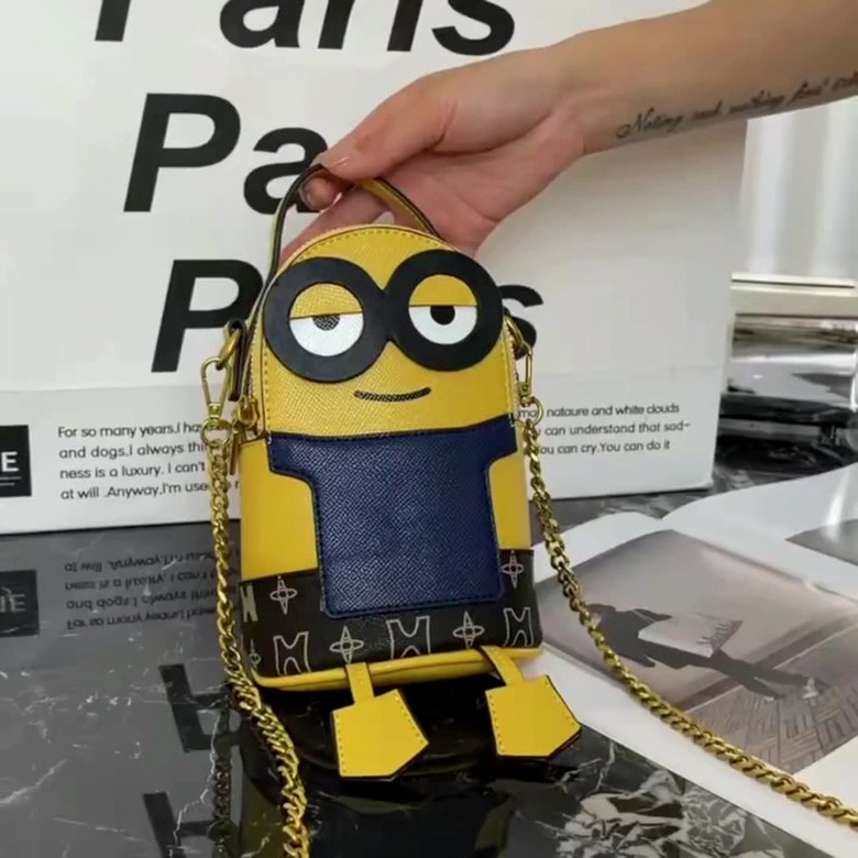 Túi Đeo Chéo Hình Trụ 20cm Hình Tròn In Hình Minions Đáng Yêu Cho Nữ