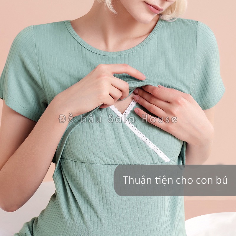Bộ Đồ Bầu Và Cho Con Bú Có Sẵn Lót Ngực Modal Siêu Mềm Mịn