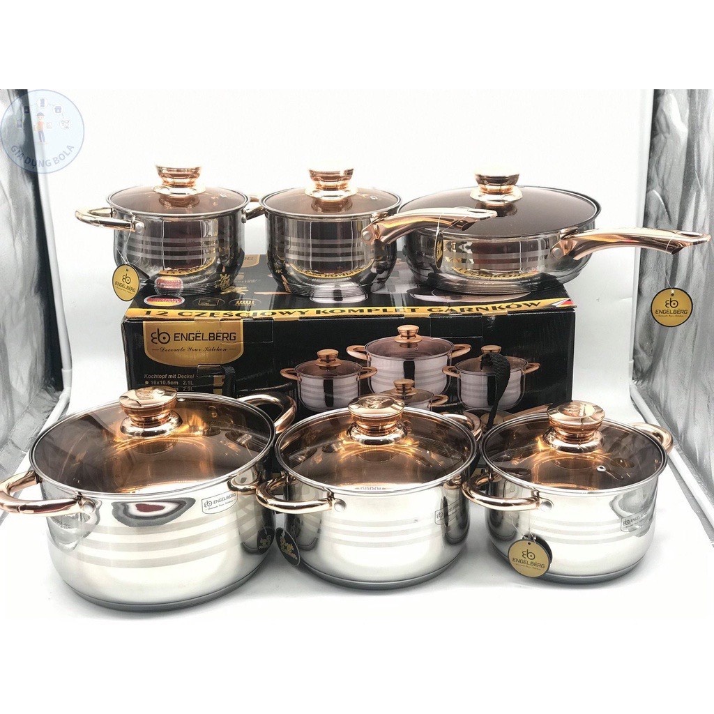 BỘ NỒI 6 MÓN 12 CHI TIẾT ENGELBERG CÔNG NGHỆ ĐỨC SIÊU SANG