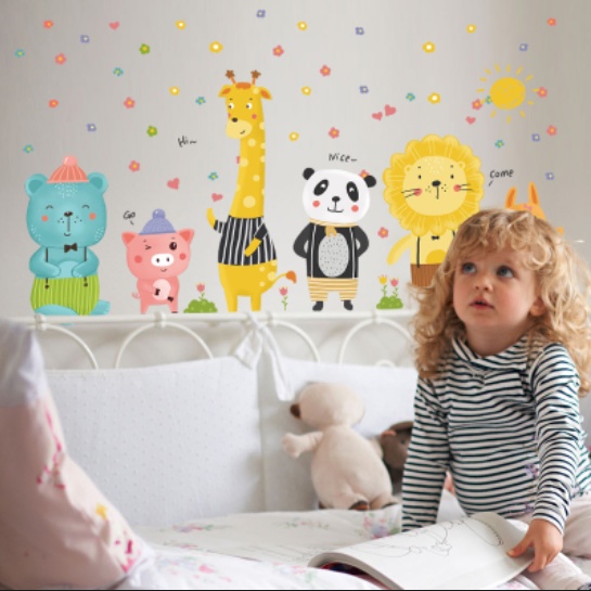 Decal trang trí tường - Động vật dễ thương và bông hoa nhỏ