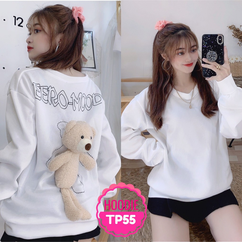 Áo sweater nữ gấu to Áo hoodie nữ không nón chất nỉ mềm mịn mát phối gấu to sau lưng TP55 TP57