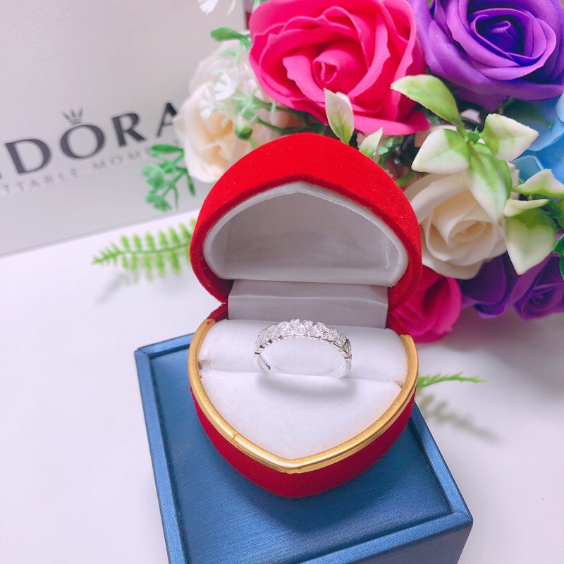 Nhẫn nữ bạc thật hình trái tim xếp khít thân dày dặn LINH MIU SILVER