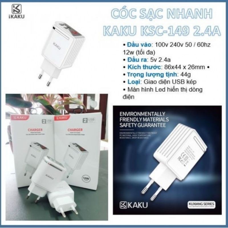 CÓC SẠC NHANH KAKU  KSC- 149,  2.4A