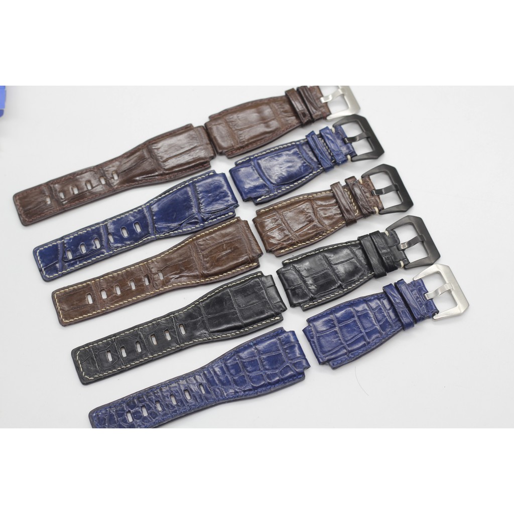 SIZE 24mm/24mm  Bell&amp;Ross dây da cá sấu, dây da đồng hồ Handmade may tay tỉ mỉ+khóa cao cấp BH 6 tháng