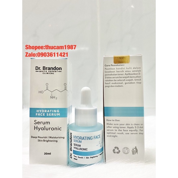 Serum Dr. Brandon HYALURONIC dưỡng ẩm làm sáng da gấp 5 lần 20ml.