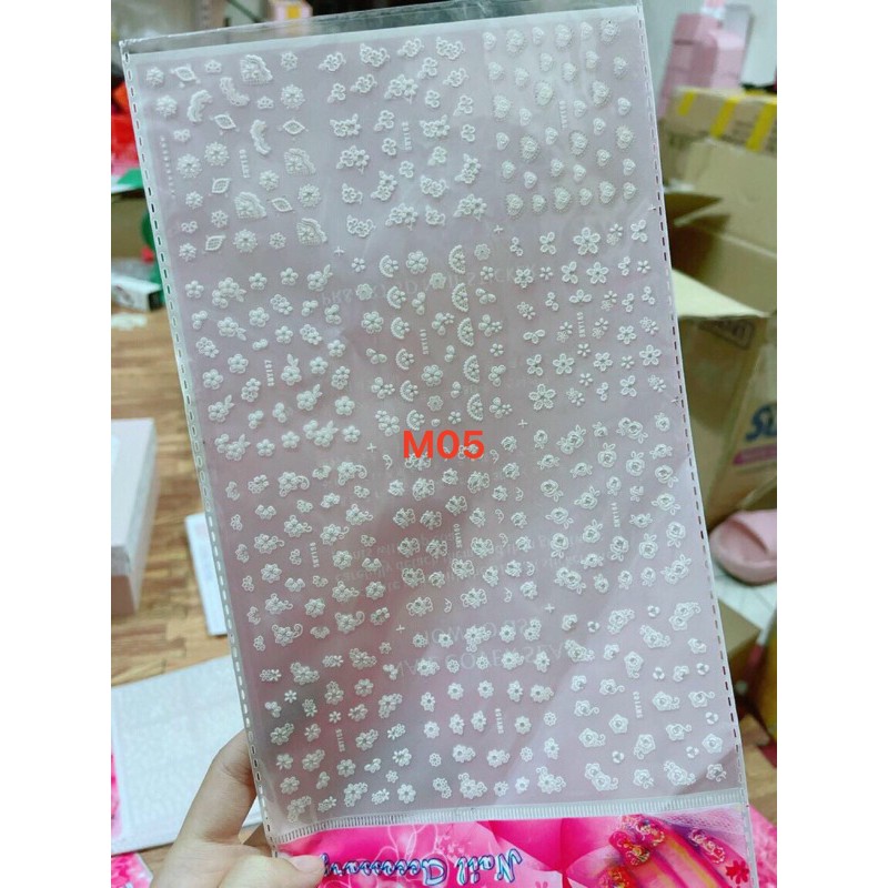 Sticker nail hoa trắng nổi - Hình hoa trắng dán móng