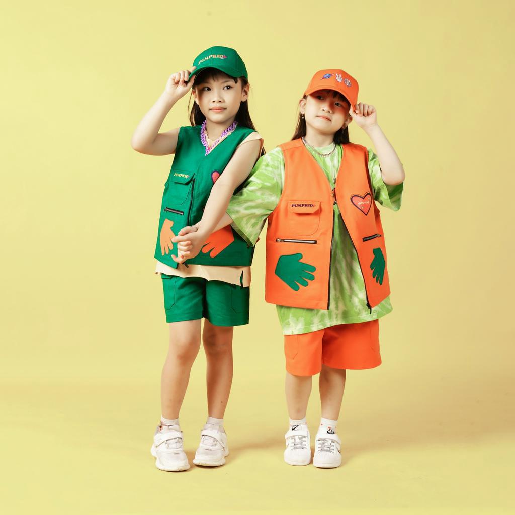 Set đồ trẻ em áo gile quần short Pumpkid cho bé trai, bé gái chất kaki túi hộp
