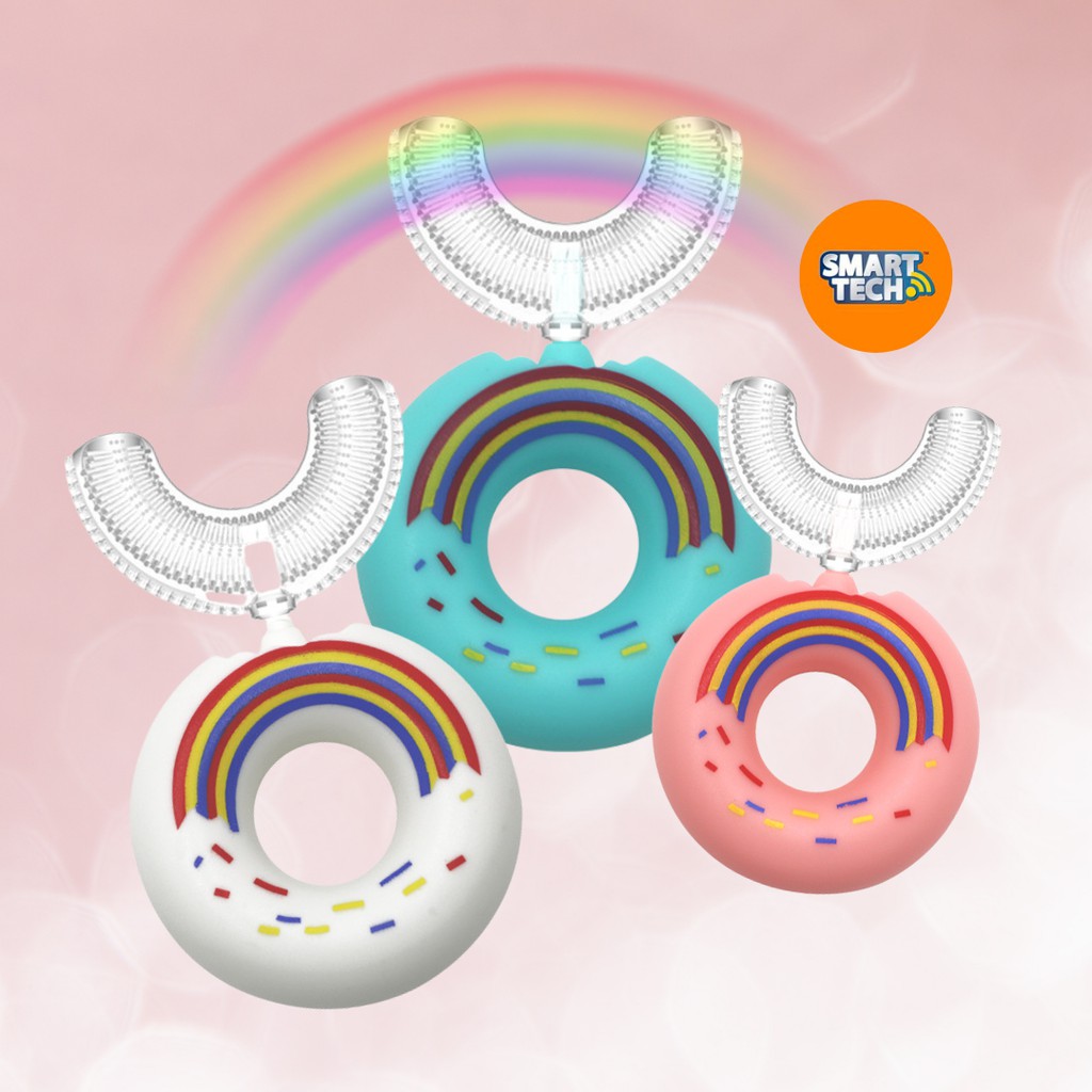 Bàn chải đánh răng cho Donut Rainbow, đầu chải silicon siêu mềm dễ cầm nắm, làm sạch răng 360 độ