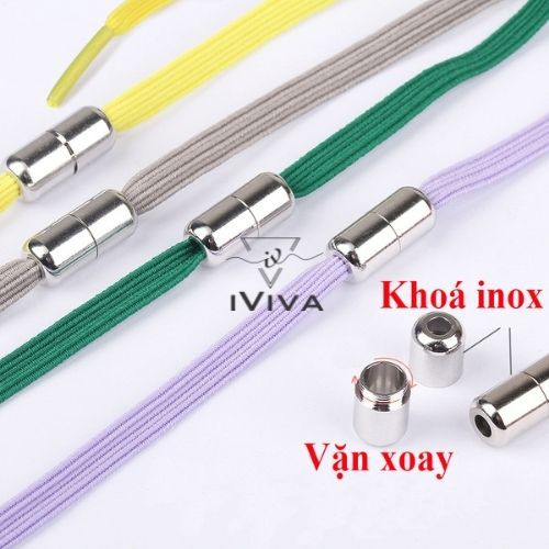 Dây giày không cần buộc bản dẹt nhiều màu sắc tặng kèm móc khoá inox