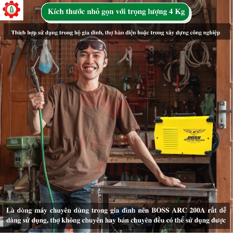 Máy hàn điện tử BOSS ARC 200A | Công suất 200A | Sử dụng que hàn 2,6 - 3,2 ly | Công nghệ Nhật Bản | Máy hàn que