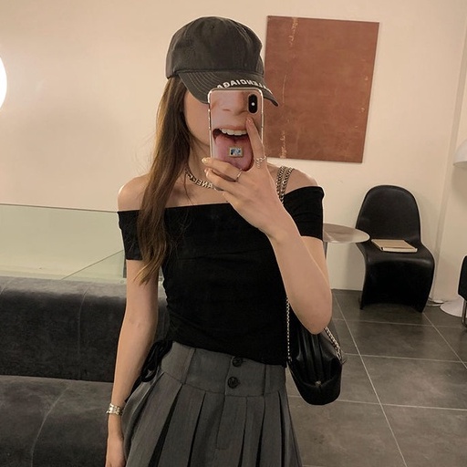 Happy-store ❤️ Áo croptop dệt kim tay ngắn cổ polo dây kéo thời trang Hàn Quốc thanh lịch