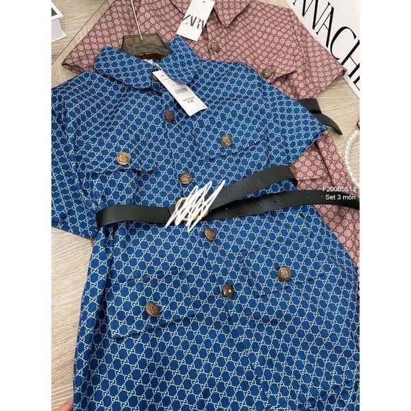 Set gucci 3 món áo sơ mi đắp túi nắp sang xịn phối quần short