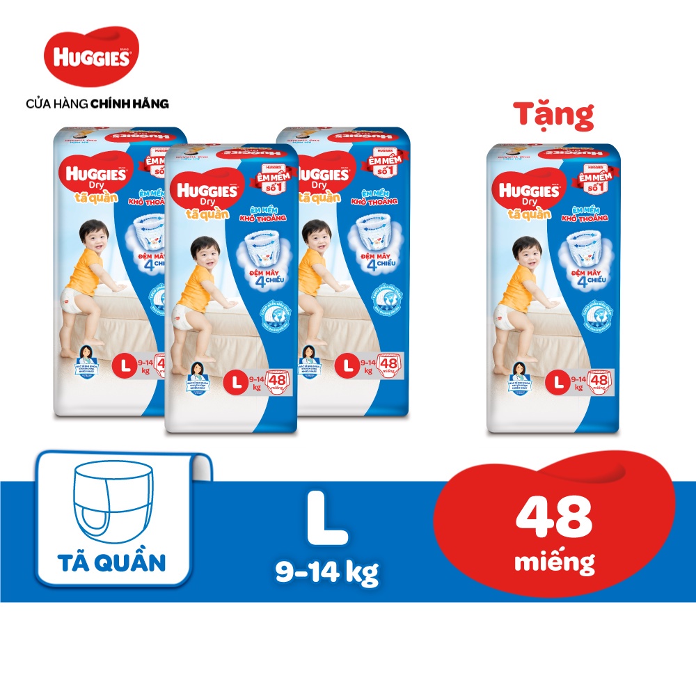 [Tặng 1 gói Tã quần Huggies L48] Combo 3 Tã quần Huggies Dry Pants Big Jumbo L48