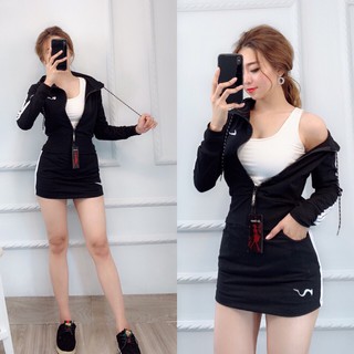 Set áo khoác phối chân váy
