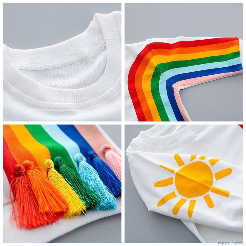 Bộ áo thun hình cầu vồng + quần dài cá tính cho bé