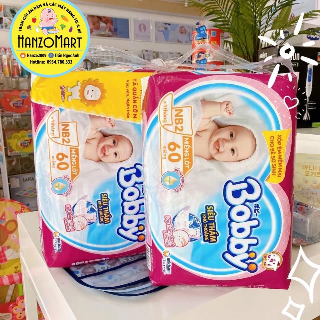 Tã Bỉm Bobby quần size NB108+9, Xs38+4, S54+6, M60+8, L52, Xl48