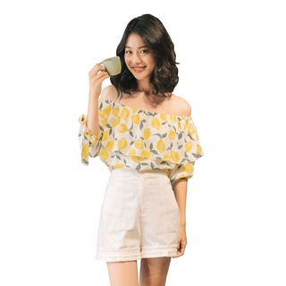 Áo bẹt vai hoạ tiết chanh vàng Juicy SODA POP