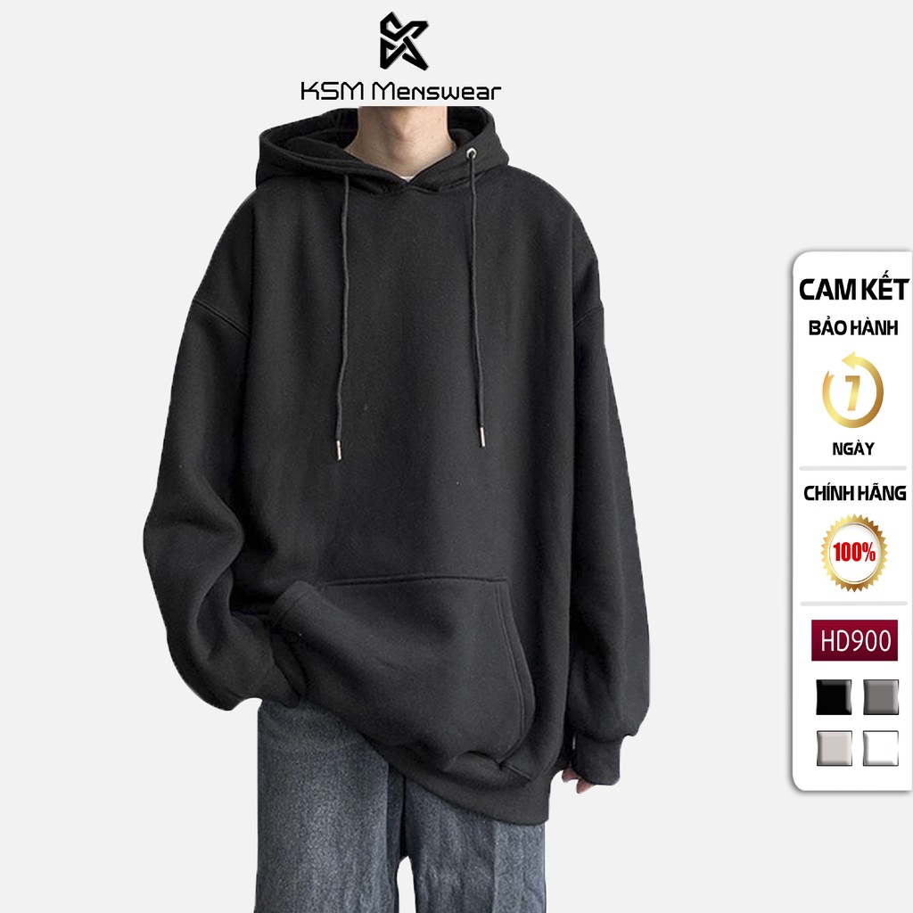 Áo HOODIE Nam Đen Trơn BASIS Vải Nỉ Phom Rộng UNISEX từ 45kg - 90kg HD900Đ