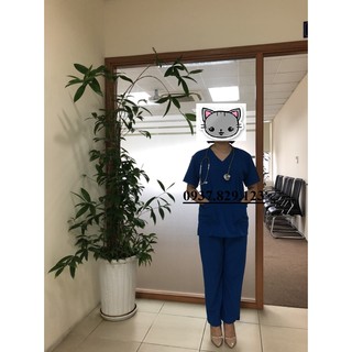 Quần áo phòng mổ, đồng phục spa loại đẹp (Xanh dương)