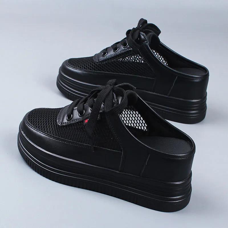 Dép Đen Đế Dày 6cm Đục Lỗ Thoáng Khí Thời Trang Mùa Hè 2022 Cho Nữ